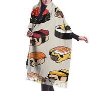 Sciarpa in cashmere divertente Sushi Pug per donna e uomo, leggera, unisex, alla moda, morbida, invernale, con frange, scialle