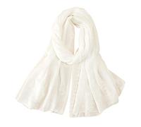 Sciarpa in cotone tinta unita ricamata in lino e scialle lunga e sottile alla moda da donna, bianco, Taglia unica