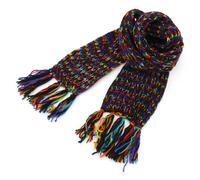 Sciarpa In Lana Fatta A Mano Lunga 160Cm Calda Nepal SD Nera Arcobaleno