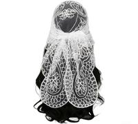 Sciarpa in pizzo, 132 x 56 cm, scialle triangolare ricamata, da donna, leggera, design floreale, accessorio alla moda per uno stile versatile (bianco)