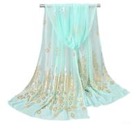 Sciarpa in poliestere traspirante ed elegante con stampa di pavone e dettagli in piuma abbronzante, leggera per un comodo utilizzo durante tutto l'anno (verde)