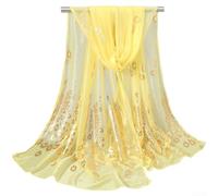 Sciarpa in poliestere traspirante ed elegante con stampa di pavone e dettagli in piuma bronzante, leggera per un comodo utilizzo tutto l'anno (giallo brillante)