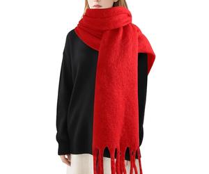 Sciarpa invernale da donna in mohair, colore puro, calda sciarpa invernale per donne e uomini, sciarpa super morbida al tatto in cashmere, Rosso, taglia unica