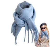 Sciarpa invernale da donna, sciarpa invernale, coperta per le stagioni fredde, calda da donna, sciarpa invernale, sciarpa in colore puro, sciarpa con nappe, per il freddo, Azzurro 1, Siehe