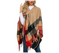 Sciarpa Invernale Donna, Poncho Donna Invernale Corto Motivo a Quadri Classici Strisce Poncho Capes a Maglia Con Nappa Frontale Aperto Mantello Cardigan Caldo Pashmina Sciarpa Para Otoño E Invierno