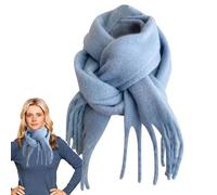 Sciarpa invernale, sciarpa con frange | Sciarpa di colore puro | Sciarpe lunghe calde da donna, sciarpe invernali, sciarpa di colore puro, sciarpa con nappe per il freddo, Azzurro 1, verwijzen naar de