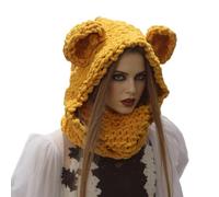 Sciarpa lavorata a maglia con bel design a forma di orecchio di orso traspirante scaldacollo per pesca sul ghiaccio snowboard costume cosplay sciarpa orecchio orso, Giallo, Taglia unica