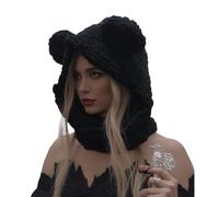 Sciarpa lavorata a maglia con bel design a forma di orecchio di orso traspirante scaldacollo per pesca sul ghiaccio snowboard costume cosplay sciarpa orecchio orso, Nero , Taglia unica