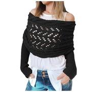 Sciarpa Lavorata a Maglia con Maniche - Maglione, Scialle Nevicata - Accessorio Donna (Black, One Size)