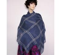 Sciarpa Leggera In Cotone A Quadri Blu Scuro/Argento 63x42"