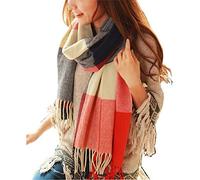 Sciarpa lunga calda da donna, ideale per primavera/inverno, con motivo a quadri e triangolare, in maglia effetto cashmere.