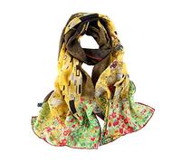 Sciarpa lunga in crêpe di seta classica con stampa artistica, Giallo e verde., 61" x 17" (155cm x 43cm)