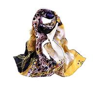 Sciarpa lunga in crêpe di seta classica con stampa artistica, Viola, 61" x 17" (155cm x 43cm)