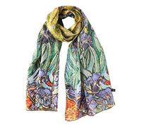 Sciarpa lunga in seta Charmeuse con stampa artistica classica (Iris blu)