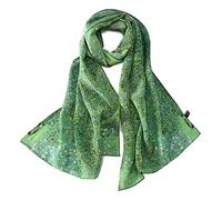 Sciarpa lunga in seta crespa con stampa artistica classica, floreale verde, 61" x 17" (155cm x 43cm)