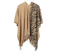 Sciarpa Mantella Donna, Poncho Pile Donna Invernale Con Scollo a V Peluche Leggero Coprispalle Elegante Caldo Casual Striature Cape Addensare Mantella Con Cappuccio E Nappa Para Otoño E Invierno