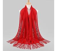 Sciarpa Marrone-Sciarpe Donna-Donne Hijab Musulmano Islamico Tassel Long Rubato Shawl Hollow Avvolgi Sciarpa Lace (Red, One Size)
