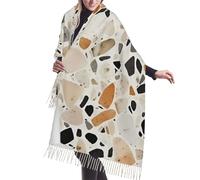 Sciarpa minimalista in cashmere con frange e texture terrazzo nei toni della terra. Le sciarpe di seta per autunno e inverno sono l'accessorio di abbigliamento più caldo e morbido, poncho e scialle