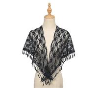 Sciarpa multifunzionale in pizzo triangolare con motivo floreale e frange, ideale per abiti da donna primaverili