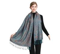 Sciarpa pashmina da donna elegante avvolgente colori vivaci chic motivo cachemire morbido leggero matrimoni feste abbigliamento casual, Verde intenso - 2401-5, Large