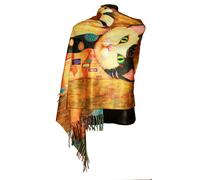 Sciarpa Pashmina Gatto Gustav Klimt 'Stampa Frange 190 X 75 CM 100% Viscosa New