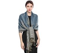 Sciarpa Pashmina per donna scialle avvolgente caldo di lusso con sensazione di seta Hijab Paisley in colori ricchi con frange 200 * 70cm/(indaco)