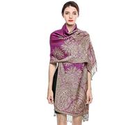 Sciarpa Pashmina per donna scialle avvolgente caldo di lusso con sensazione di seta Hijab Paisley in colori ricchi con frange 200 * 70cm/(Rosso porpora)