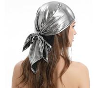 Sciarpa per capelli da donna, color argento, metallizzata, lucida, quadrata | 55,9 cm morbido e confortevole Y2K scintillante sciarpa vintage collo punk discoteca accessorio per feste