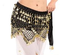 Sciarpa per Danza del Ventre, Cintura Indiana con Monete D'oro Nero, Decorazione del Ballerino per Spettacolo, Festa, Celebrazione, Studio