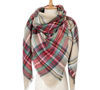 Sciarpa quadrata da donna in cashmere double face a quadri colorati, adatta per autunno e inverno.