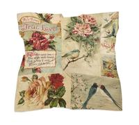 Sciarpa quadrata da donna in raso, con fiori e uccelli, stile vintage, sciarpa per capelli, sciarpa alla moda, accessorio per borsa, borsa, cintura, 63,5 cm