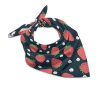 Sciarpa quadrata da donna in raso, stile vintage, fragola e fiori bianchi, sciarpa per capelli, sciarpa alla moda, accessorio per borsa, borsa, cintura, 63,5 cm