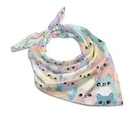 Sciarpa quadrata di seta colorata con gatto sciarpa leggera sciarpa carino gattino sciarpe avvolge per capelli sciarpa traspirante regali per donne uomini, Multicolore, 60x60cm