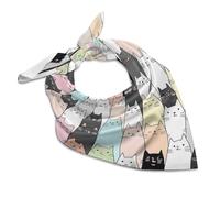 Sciarpa quadrata in seta con gatto carino, sciarpa leggera con gattino, sciarpa per capelli, traspirante, regalo per donne e uomini, Multicolore, 60x60cm