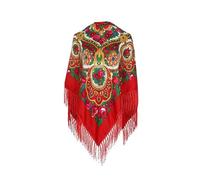 Sciarpa russa da donna a scialle oversize, stile tradizionale retrò ucraino, con nappe stampate, sciarpe quadrate Babushka (134,6 x 134,6 cm, 1