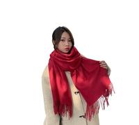 Sciarpa scialle in misto lana di alta qualità, stile K-Style, 200 x 70 cm, tessuto super morbido e delicato con frange, 10 colori disponibili, Rosso, 65 X 200 Centimetres
