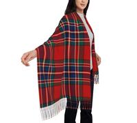 Sciarpa scozzese a quadri rossi e blu Clan Macfarlane per donna, in morbida pashmina scozzese effetto cashmere, comoda e leggera, da indossare tutti i giorni e per le feste.