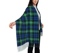 Sciarpa scozzese tartan verde brillante e blu Clan Lamont per donna, scialle in pashmina morbido effetto cashmere, avvolgente e leggero per l'uso quotidiano e per le feste.