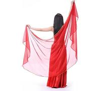 Sciarpa semicircolare ultra lunga con bordo dorato, 248,9 x 119,4 cm, velo per danza del ventre, scialle per danza e messa a fuoco, Rosso, taglia unica