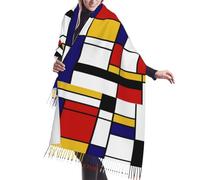 Sciarpa, Stile Artistico Mondrian Composizione Colore Rosso, Sciarpa con Frange Unisex Grandi Scialli Caldi e Morbidi al tatto in Cashmere 196x68 cm