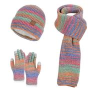 Sciarpa termica, berretto morbido lavorato a maglia, scaldacollo per l'inverno, con touch screen SMS, guanti per il freddo, Colore: rosso, Taglia unica