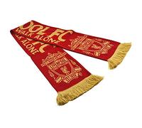 Sciarpa ufficiale del Liverpool FC con testo "You'll never walk alone" e stemma, colore rosso e oro