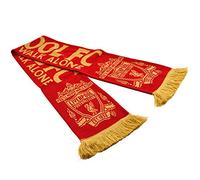 Sciarpa ufficiale del Liverpool FC con testo "You'll never walk alone" e stemma, colore rosso e oro