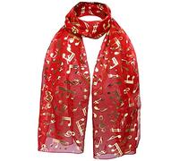 Sciarpa unisex con note stampate in foglia d’oro, tessuto leggero e di alta qualità, sciarpa perfetta per un gruppo musicale, 2 stili, vari colori rosso Music note - Red