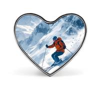 Sciatore Sci Montagne innevate Spilla a forma di cuore Distintivo in metallo Spilla da bavero Giacca Cappello Borsa Accessori