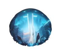 Science Fiction Future Cuffia da doccia da donna a doppio strato, riutilizzabile, design di grandi dimensioni adatto a tutte le lunghezze dei capelli, adatto per ragazze, spa e salone domestico.