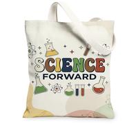 Science Forward - Borsa da laboratorio in tela, stile retrò, 33 x 38 cm | Tipografia retrò, tema chimica, icone atomiche, attrezzature da laboratorio colorate, accessorio casual stile di vita