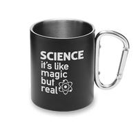 Science It's Like Magic But Real - Tazza in metallo con moschettone e manico, da campeggio