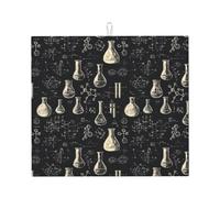 Science Lab - Tappetino scolapiatti in microfibra con motivo a scarabocchio, per bancone della cucina, lavabile in lavatrice, super assorbente, 40,6 x 45,7 cm