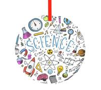 Scienza, Ciondolo rotondo in vetro, decorazione da appendere per feste di Natale e caminetto.